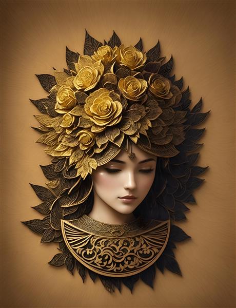 هنر چوبی تصویرسازی دیجیتالی مجسمه چوبی دختر گلدار