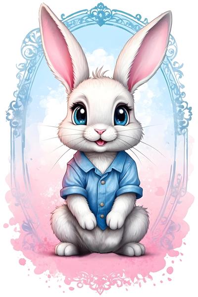 نقاشی دیجیتال جذاب خرگوش کارتونی با زمینه صورتی