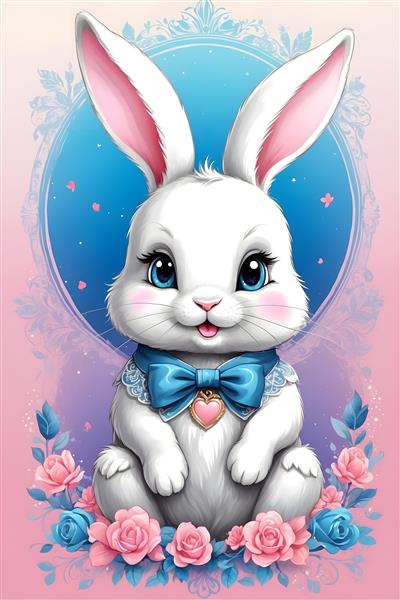 طرح جلد دفتر طرح‌دار خرگوش کارتونی با زمینه صورتی و آبی
