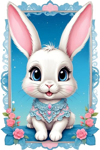 پوستر طرح‌دار کارتونی خرگوش با زمینه آبی