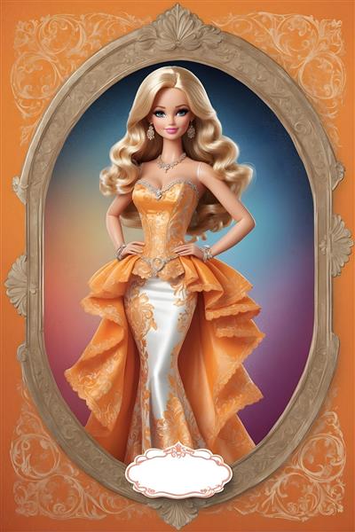طرح جلد دفترچه باربی در لباس زیبا با زمینه نارنجی