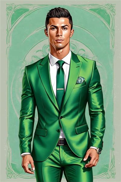 تصویرسازی دیجیتالی جذاب از کریستیانو رونالدو در کت شلوار سبز