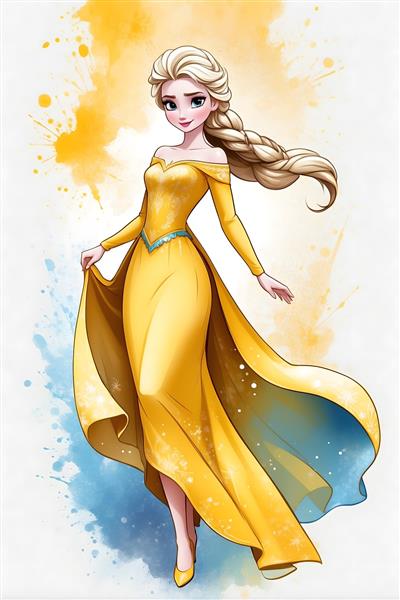 پوستر جلد آلبوم دفترچه ای دکورالیو با کیفیت از نقاشی دیجیتالی السا پرنسس کارتونی فروزن در لباس زرد