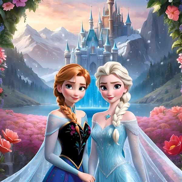پوستر کارتونی فروزن با تصویری زیبا از السا و آنا در قصر
