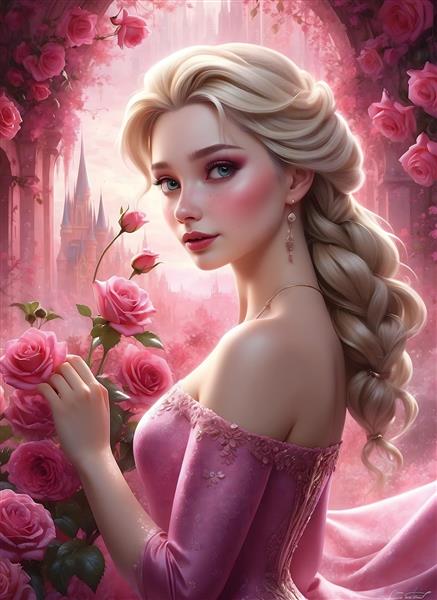جلد آلبوم دفترچه ای کارتونی پرنسس السا با گل های رز صورتی