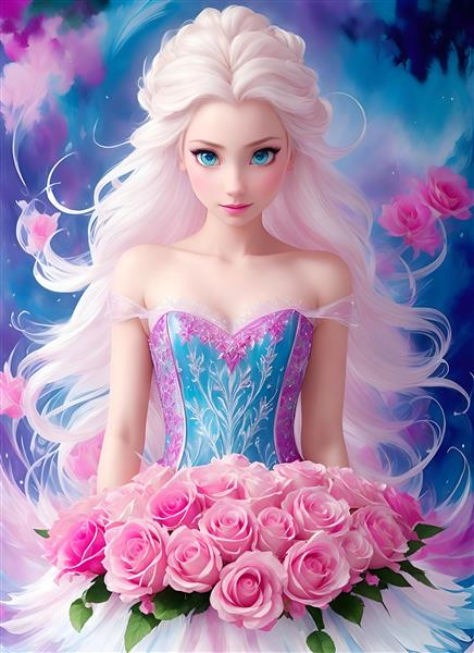 پوستر جلد آلبوم دفترچه ای دکوراسیونی زیبا و جذاب با کیفیت بالا از پرنسس السا و گل های رز صورتی