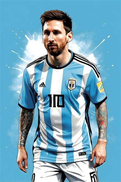تصویرسازی دیجیتالی زیبا و جذاب از لیونل مسی، ستاره تیم ملی فوتبال آرژانتین