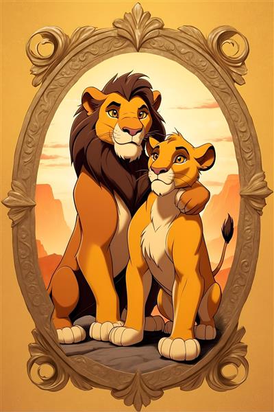 نقاشی دیجیتالی با کیفیت از شیر شاه بزرگسالی، سلطان جنگل، سیمبا