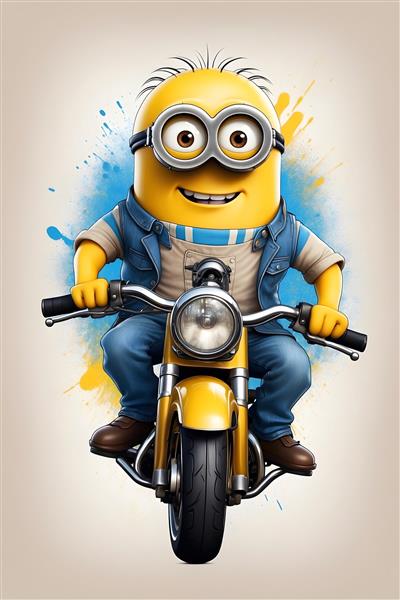 نقاشی بامزه شخصیت زرد موتورسوار مینیون