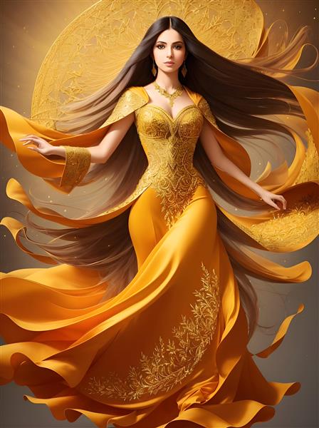 پوستر دیجیتالی رقص زنان ایرانی با لباس‌های طلایی