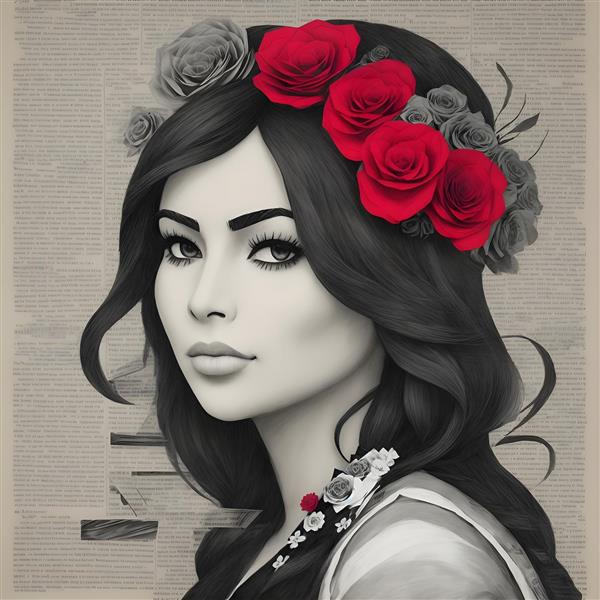 هنر دیجیتال چهره زن با گل رز