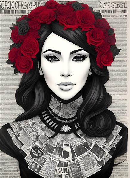 پوستر هنری چهره زن با تکه کاغذ