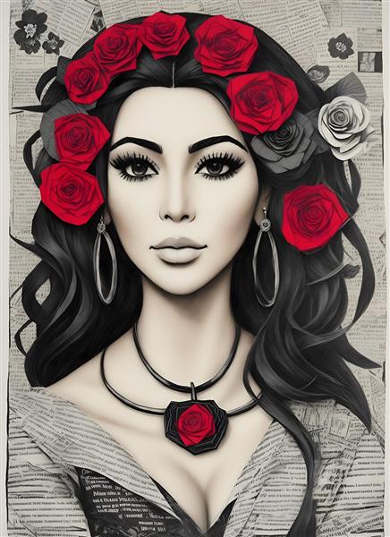 پوستر هنری ترکیب چهره و گل رز