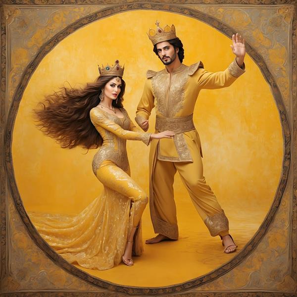 نقاشی دیجیتال هنری با طرح رقص پادشاه و ملکه