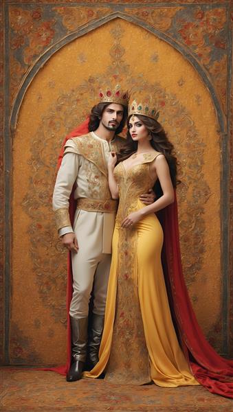 نقاشی دیجیتال هنری با طرح پادشاه و ملکه