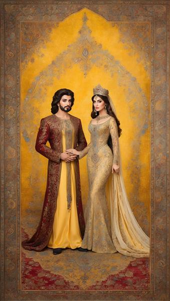 طرح هنری دیجیتال، تلفیقی از پادشاه و ملکه و فرش ایرانی