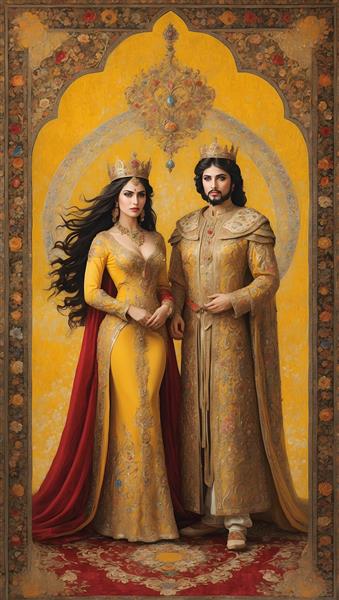 پوستر هنری با نقاشی دیجیتال از پادشاه و ملکه جوان