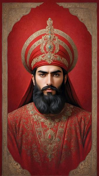 طرح فرش ایرانی با نقش شاه هخامنشی به سبک دیجیتال