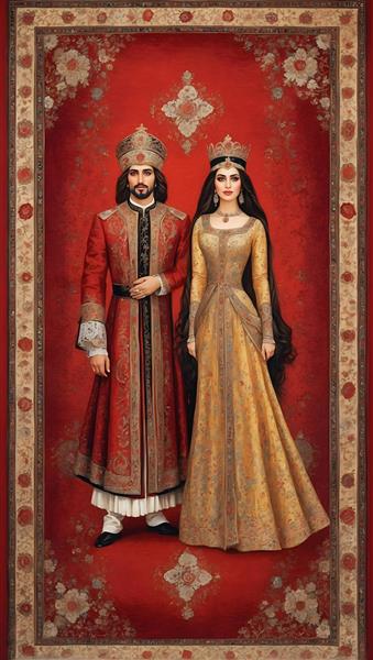 طرح هخامنشی با استفاده از عناصر فرش ایرانی و رنگ قرمز