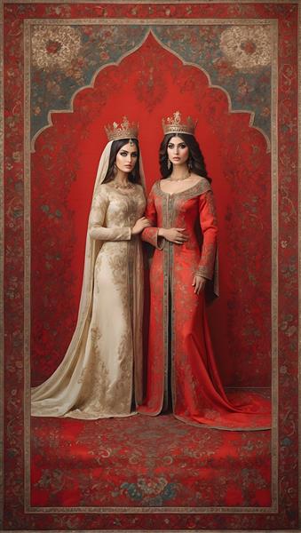 پوستر هنری فرش ایرانی با نقش و نگار هخامنشی پرنسس و ملکه