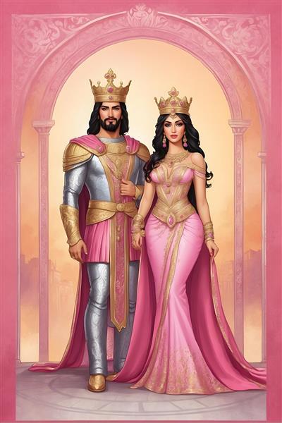 نقاشی هنری هخامنشی با تصویر شاه و ملکه