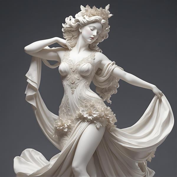 تصویرسازی جذاب با مجسمه زن الهه و بافت سفید