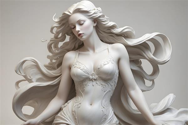 تصویرسازی هنری با طرح مجسمه زن زیبا و موهای بلند