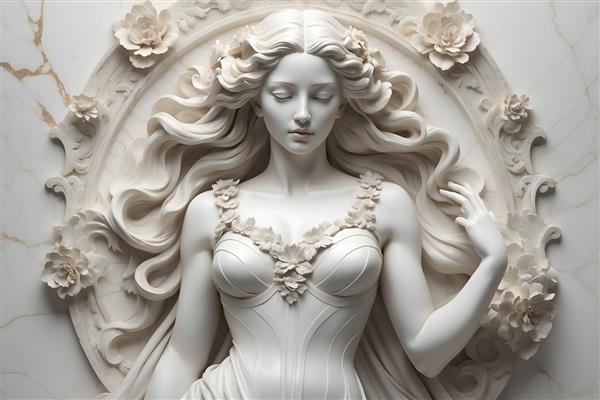 تابلو هنری دکوراسیونی با طرح زن الهه و رنگ سفید