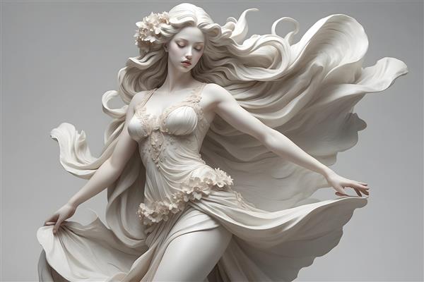 تابلو هنری با نقاشی زن الهه و بافت سفید