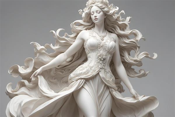 پوستر هنری با مجسمه زن الهه و رنگ سفید
