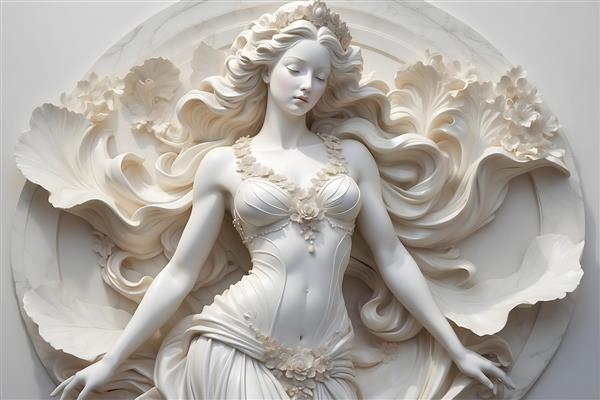 طرح برجسته سنگی با نقش زن الهه و دکور سفید