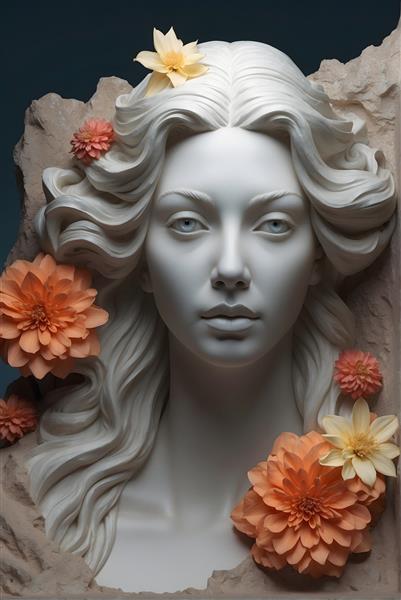 تابلو دکوراتیو هنری با طرح زن الهه و بافت سنگ