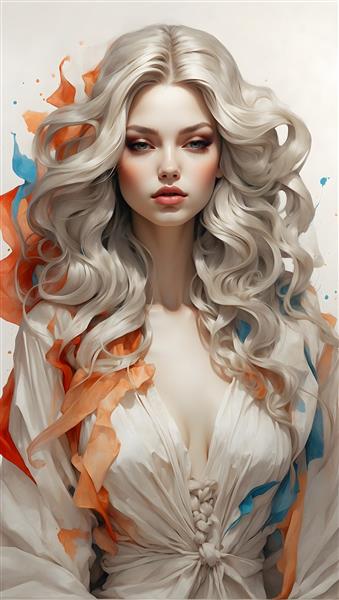 تصویرسازی هنری از الهه زن با موهای بلند و مجسمه سنگی