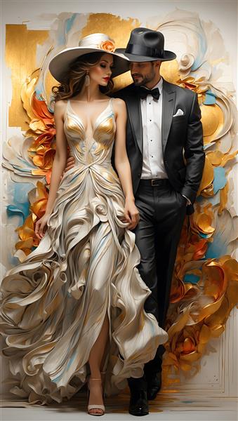 تابلو نقاشی برجسته عاشقانه زوج هنری