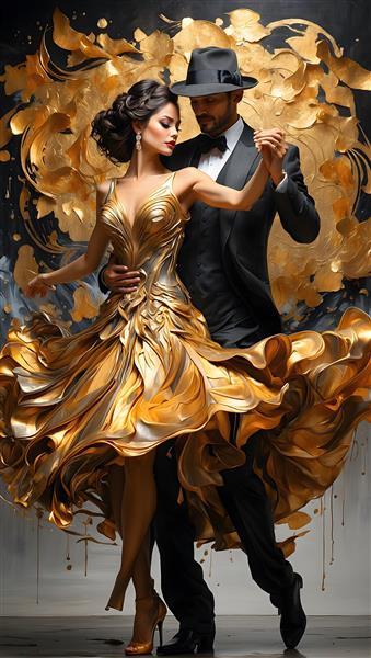 طرح نقاشی رقصنده زن و مرد با حرکات موزون و عاشقانه
