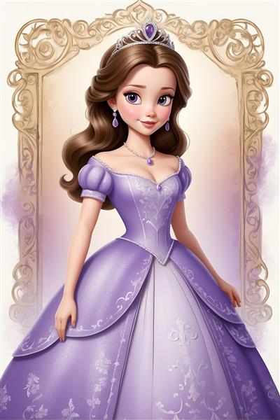 تصویرسازی کارتونی از پرنسس سوفیا در لباس بنفش