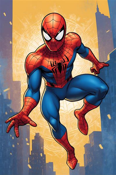 تصویرسازی مرد عنکبوتی در حال نجات شهر از گزند دشمنان