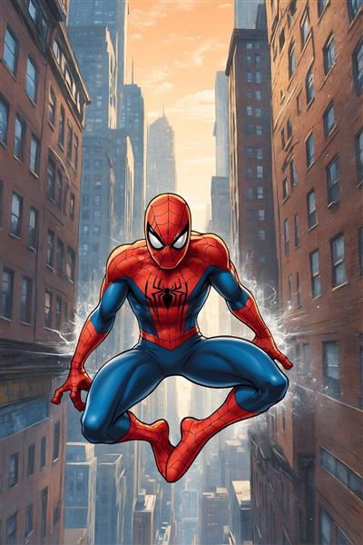 تصویرسازی ابرقهرمانی مرد عنکبوتی در شهر
