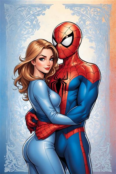 پوستر عاشقانه ابرقهرمانی مرد عنکبوتی و مری جین