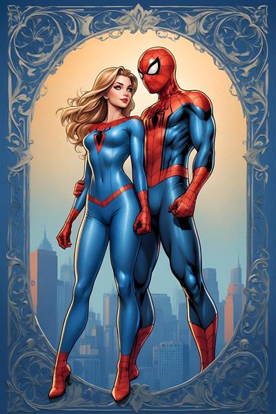 مرد عنکبوتی و مری جین در طراحی پوستر شهر