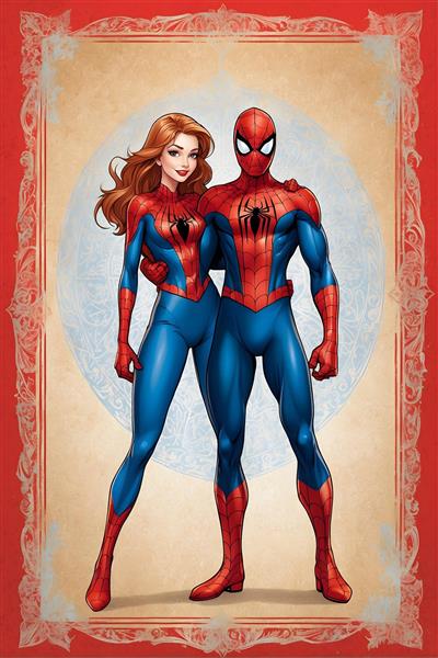 طراحی پوستر ابرقهرمانی مرد عنکبوتی و مری جین