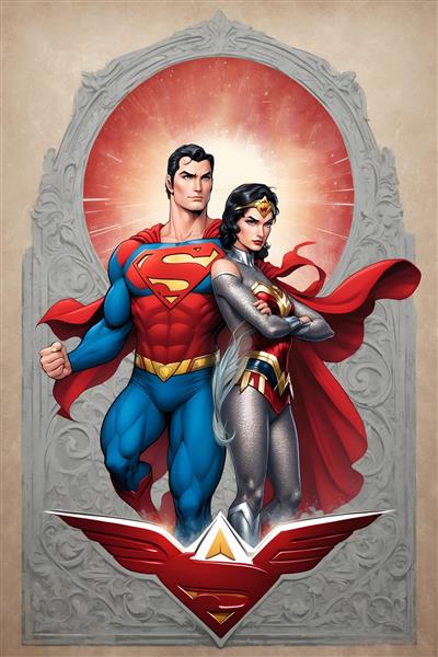 پوستر دیواری ابرقهرمانی با طراحی سوپرمن و واندرومن