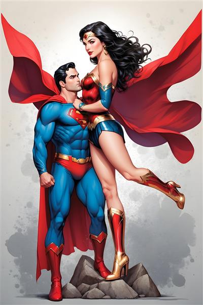 طراحی پوستر دیواری ابرقهرمانی سوپرمن و واندرومن