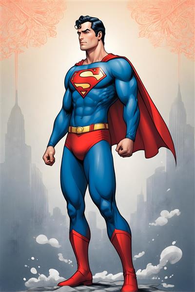 سوپرمن تصویرسازی ابرقهرمانی برای پوستر دیواری با فضایی فانتزی