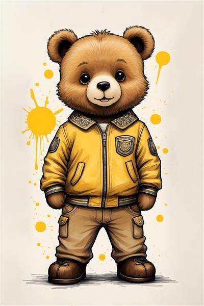 خرس تدی، تصویرسازی جذاب برای پوستر دیواری با طرح کارتونی و رنگ زرد