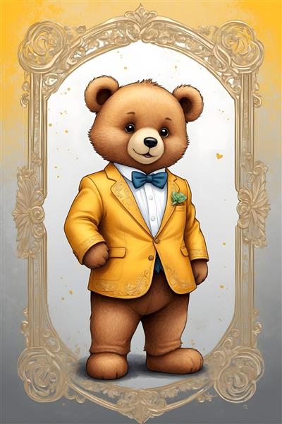 خرس تدی، پوستر دیواری جذاب با طرح کارتونی و پس زمینه زرد