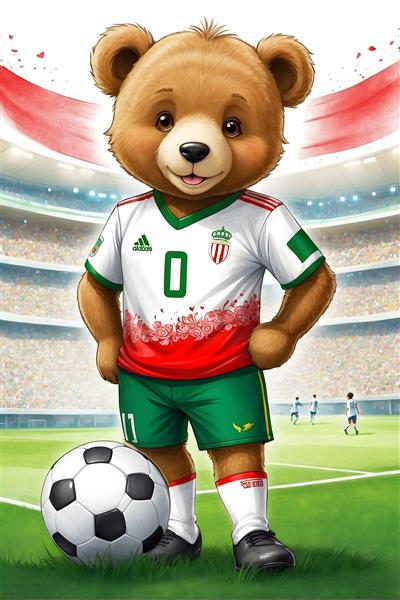 طرح خرس تدی فوتبالیست برای پوستر دیواری تیم ملی ایران