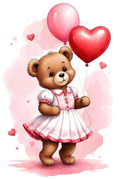 پوستر دیواری عاشقانه با طرح خرس تدی و بادکنک قلب