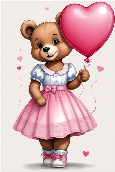 پوستر دیواری عاشقانه با خرس تدی و بادکنک قلب