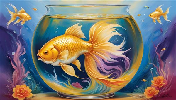 نقاشی رنگ روغن تنگ ماهی، نمادی از زیبایی و صلح در نوروز